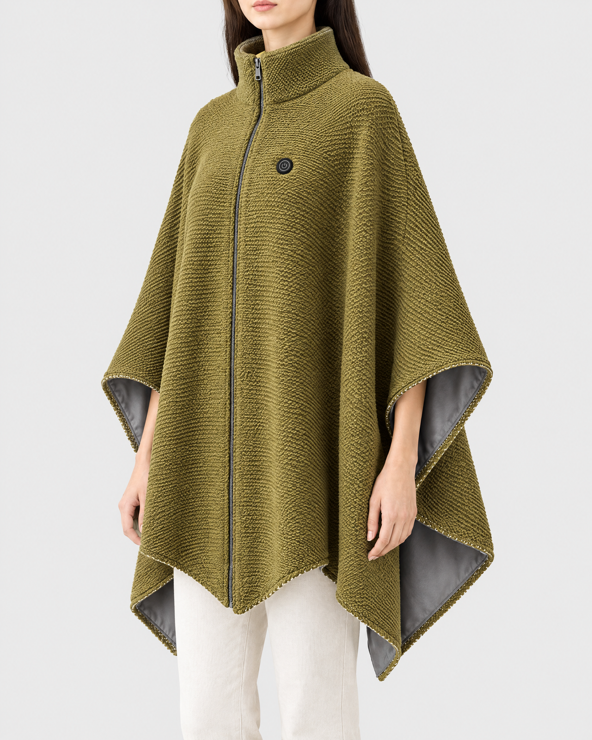 WovenWarm Heated Shawl in Olive Green — front view