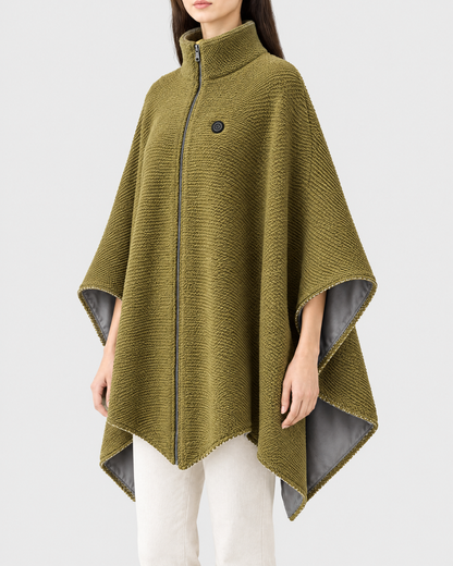 WovenWarm Heated Shawl in Olive Green — front view