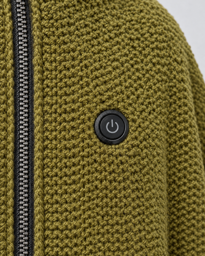 Close-up of the one-touch heat control button on the chest