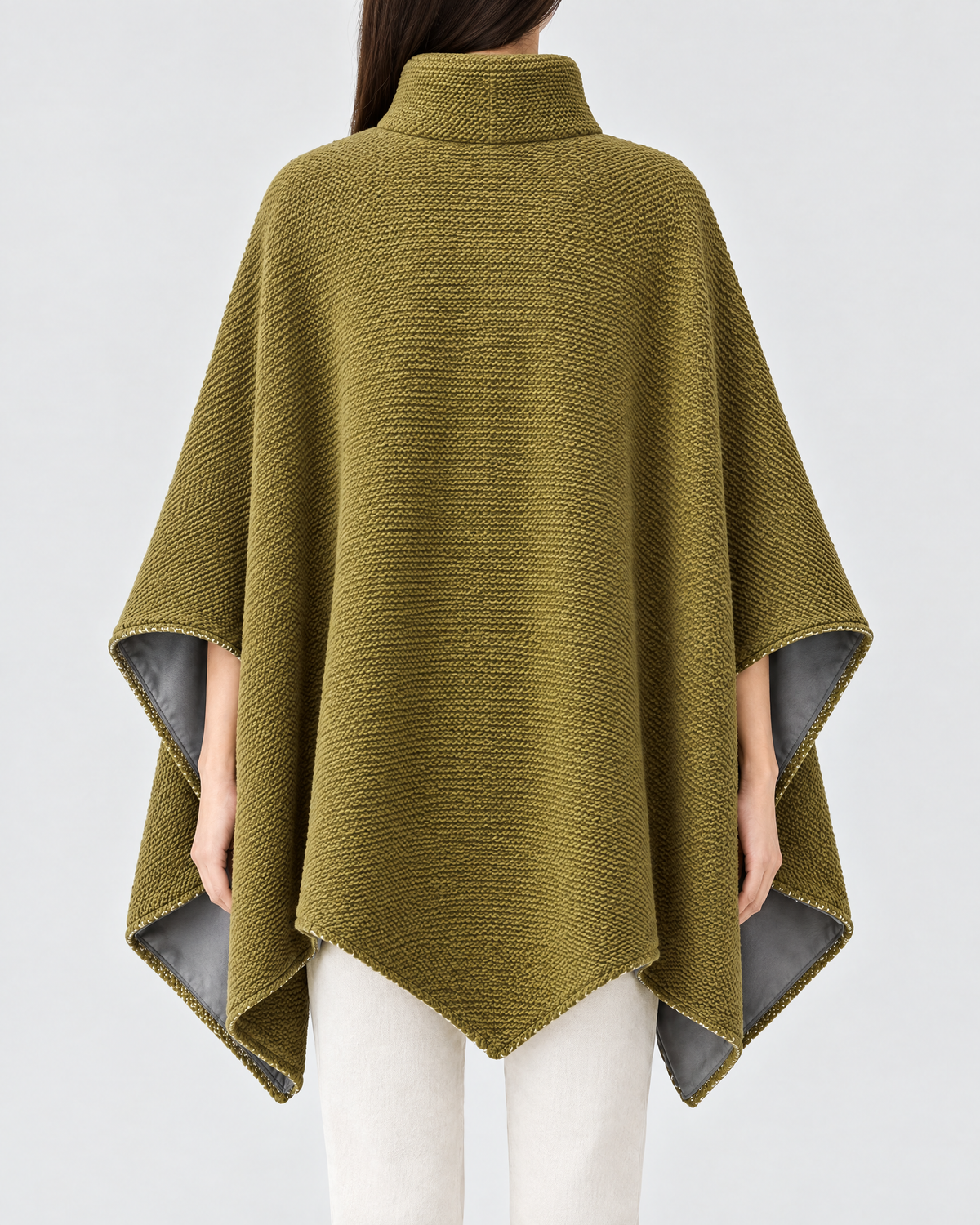 WovenWarm Heated Shawl in Olive Green — back view