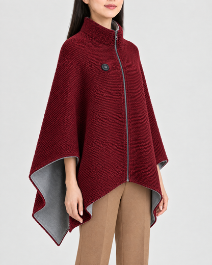 WovenWarm Heated Shawl in Wine Red — front view