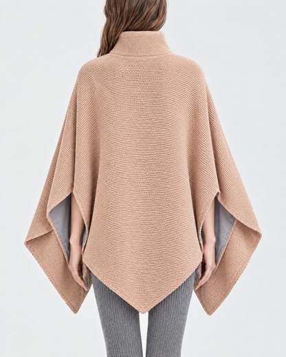 WovenWarm Heated Shawl in Beige — back view showing the cape drape